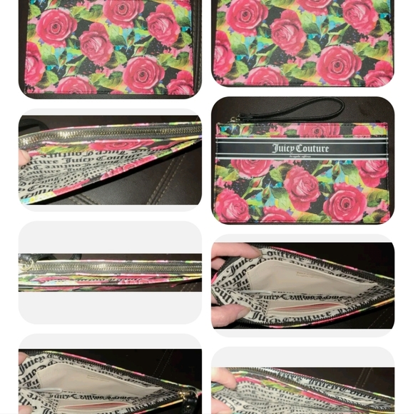 JUICY COUTURE FLORAL ROSES ROSE CLUTCH WRISTLET POUCH TRAVEL ID WALLET BAG 🌹 - Picture 3 of 16